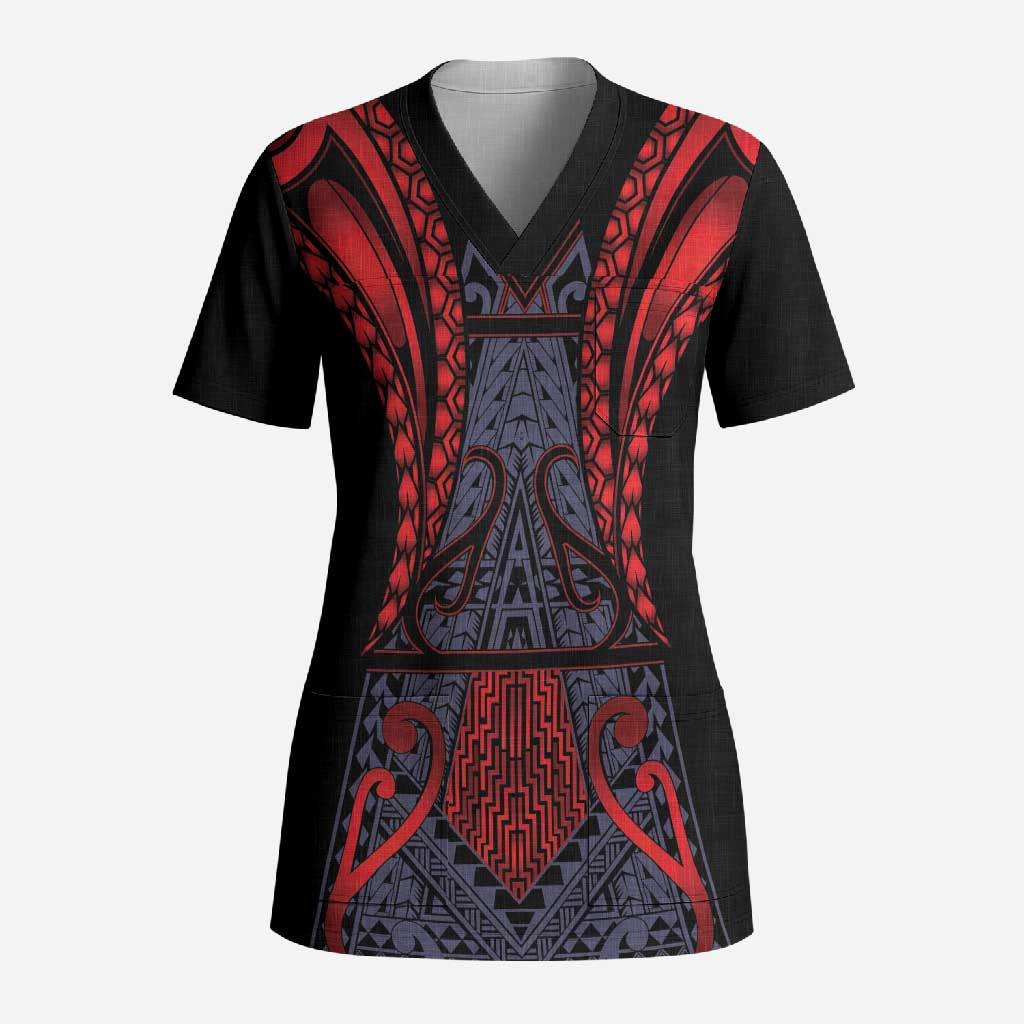 Custom New Zealand Scrub Top Maori Kiwiana Pattern Tukutuku Motif LT9 Adult Red - Polynesian Pride