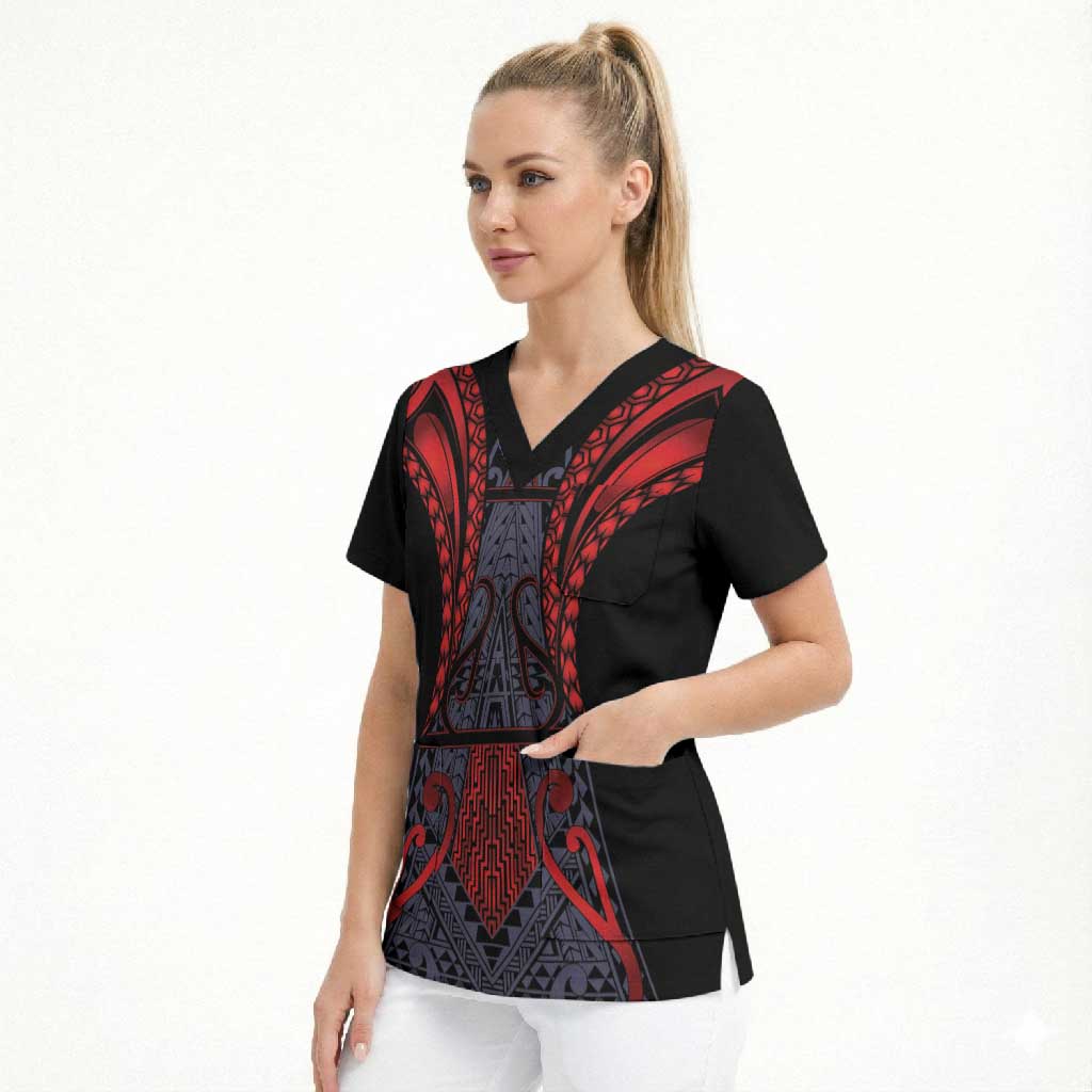 Custom New Zealand Scrub Top Maori Kiwiana Pattern Tukutuku Motif LT9 - Polynesian Pride