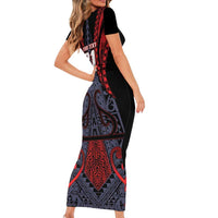 Custom New Zealand Short Sleeve Bodycon Dress Maori Kiwiana Pattern Tukutuku Motif LT9 - Polynesian Pride