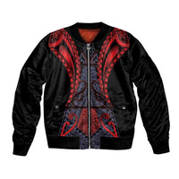 Custom New Zealand Sleeve Zip Bomber Jacket Maori Kiwiana Pattern Tukutuku Motif LT9 Unisex Red - Polynesian Pride