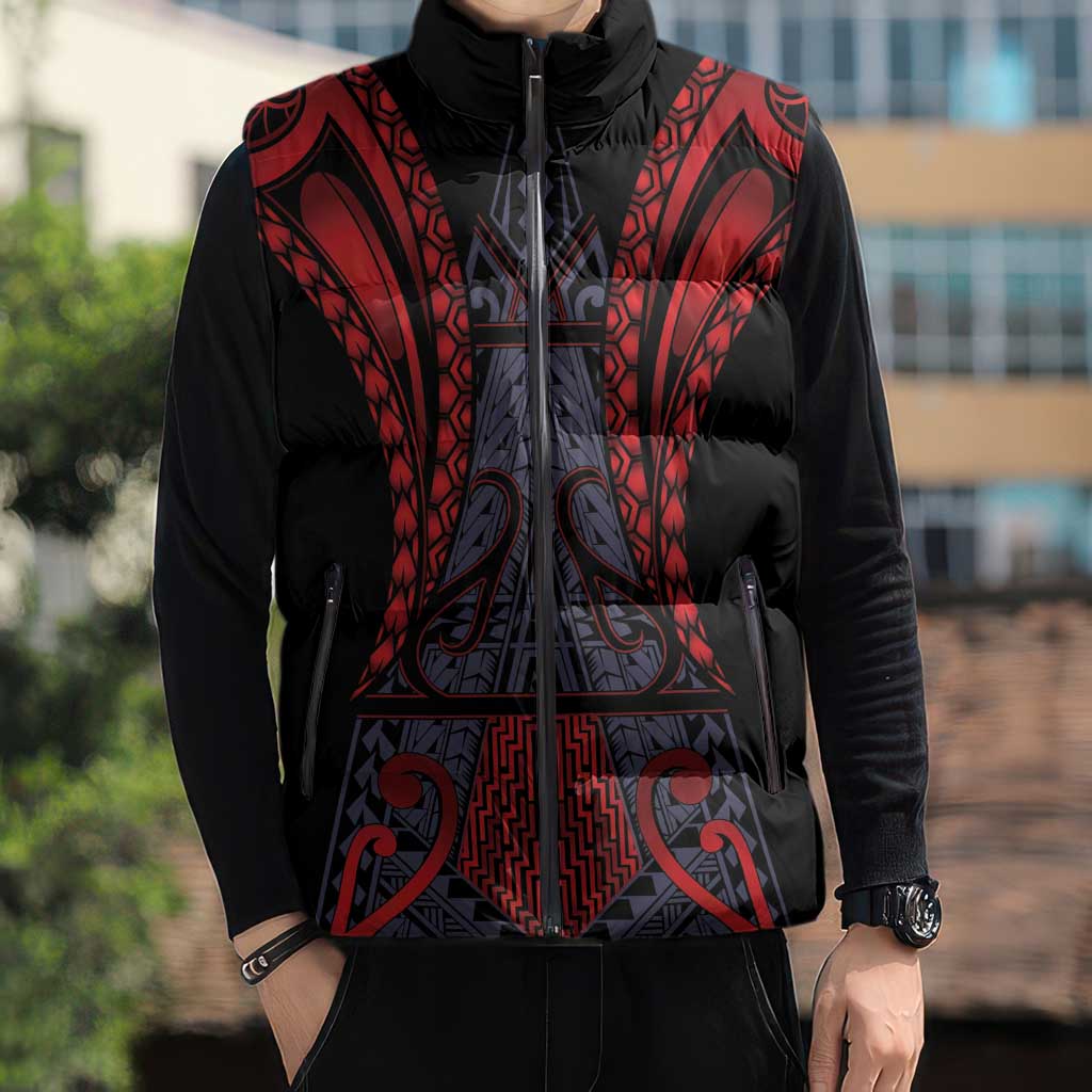 Custom New Zealand Sleeveless Puffer Jacket Maori Kiwiana Pattern Tukutuku Motif