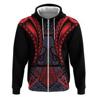 Custom New Zealand Zip Hoodie Maori Kiwiana Pattern Tukutuku Motif LT9 Zip Hoodie Red - Polynesian Pride
