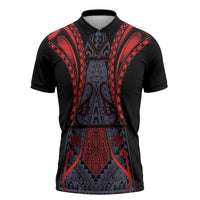 Custom New Zealand Zipper Polo Shirt Maori Kiwiana Pattern Tukutuku Motif LT9 Red - Polynesian Pride