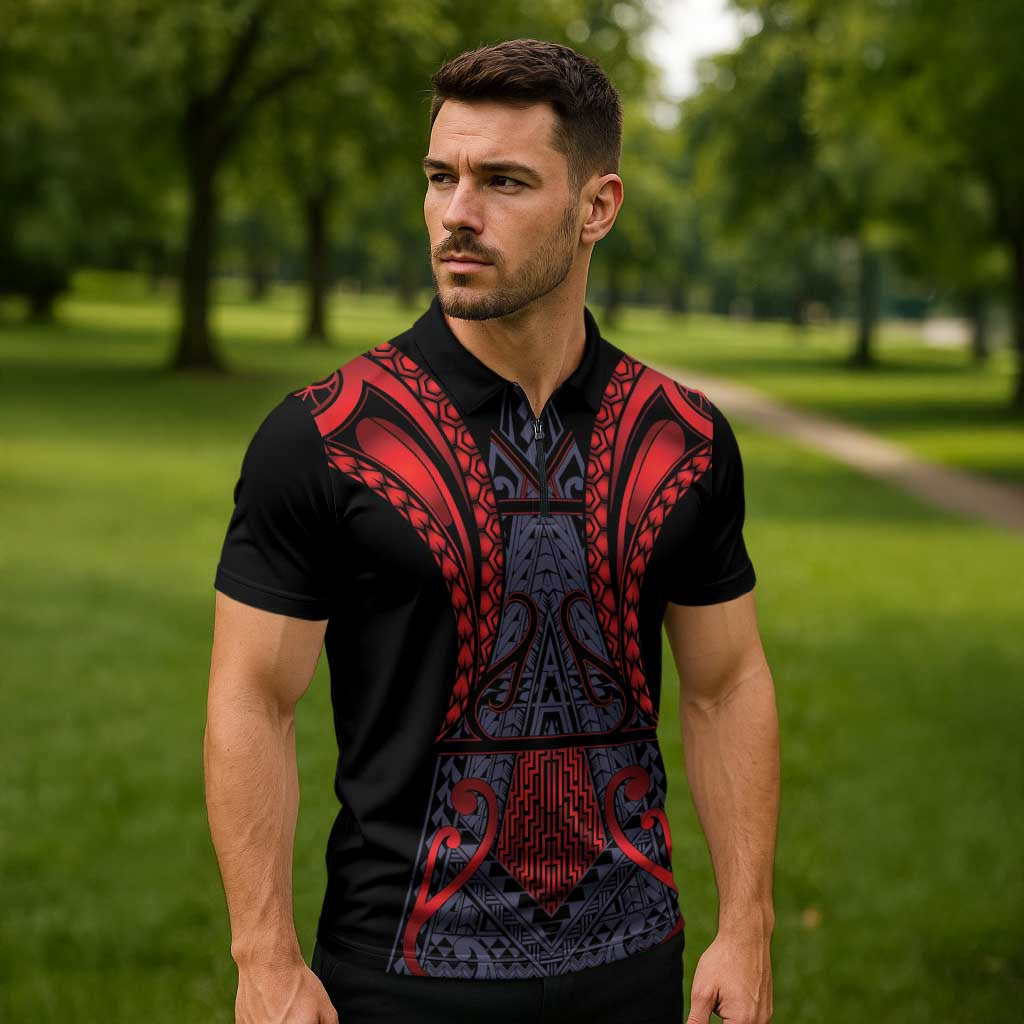 Custom New Zealand Zipper Polo Shirt Maori Kiwiana Pattern Tukutuku Motif LT9 - Polynesian Pride