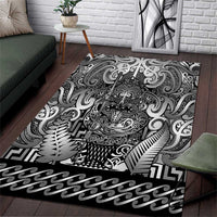 New Zealand Taiaha Maori Area Rug Kiwikiwi Minimalist Silver Fern Tukutuku Motif LT9 White - Polynesian Pride