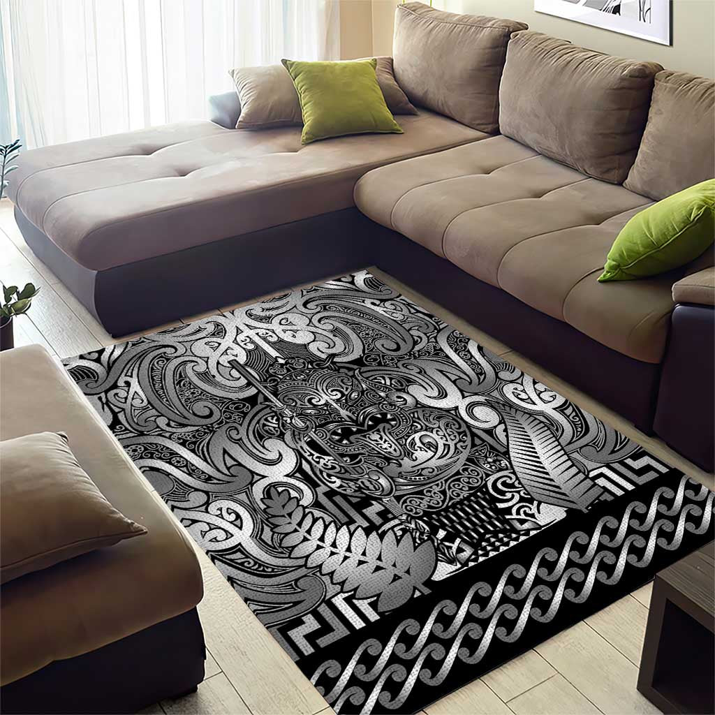 New Zealand Taiaha Maori Area Rug Kiwikiwi Minimalist Silver Fern Tukutuku Motif LT9 - Polynesian Pride