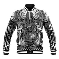 Custom New Zealand Taiaha Maori Baseball Jacket Kiwikiwi Minimalist Silver Fern Tukutuku Motif LT9 Unisex White - Polynesian Pride