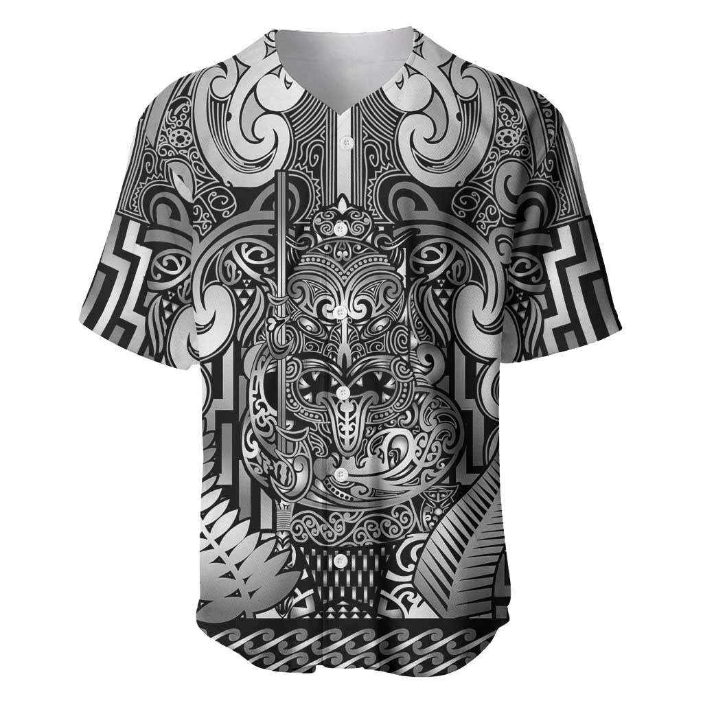 Custom New Zealand Taiaha Maori Baseball Jersey Kiwikiwi Minimalist Silver Fern Tukutuku Motif
