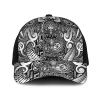 New Zealand Taiaha Maori Baseball Net Cap Kiwikiwi Minimalist Silver Fern Tukutuku Motif