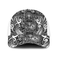 New Zealand Taiaha Maori Baseball Net Cap Kiwikiwi Minimalist Silver Fern Tukutuku Motif
