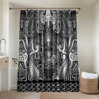 New Zealand Taiaha Maori Bathroom Set Kiwikiwi Minimalist Silver Fern Tukutuku Motif LT9 Shower Curtain Only White - Polynesian Pride