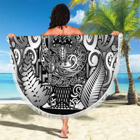 New Zealand Taiaha Maori Beach Blanket Kiwikiwi Minimalist Silver Fern Tukutuku Motif LT9 - Polynesian Pride