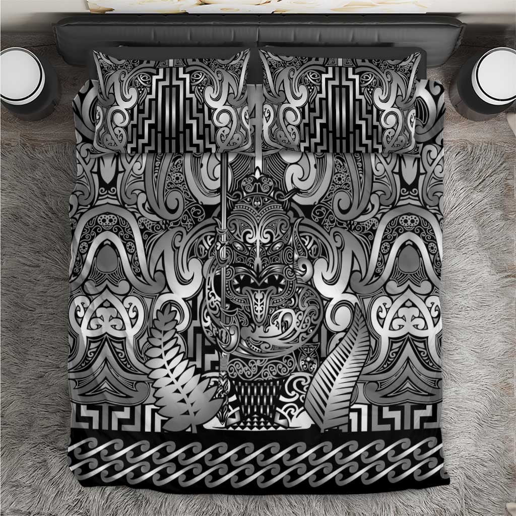 New Zealand Taiaha Maori Bedding Set Kiwikiwi Minimalist Silver Fern Tukutuku Motif LT9 White - Polynesian Pride