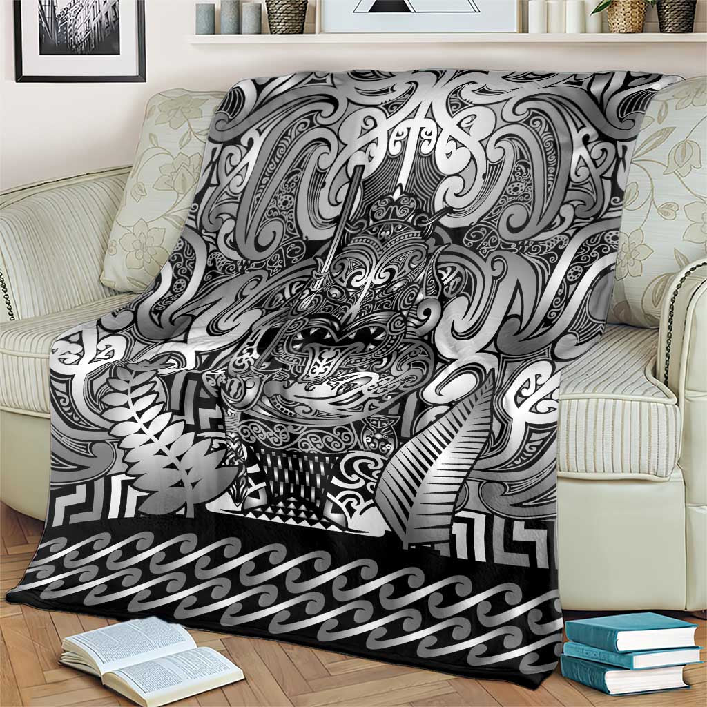 New Zealand Taiaha Maori Blanket Kiwikiwi Minimalist Silver Fern Tukutuku Motif LT9 - Polynesian Pride