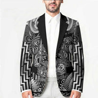 Custom New Zealand Taiaha Maori Blazer Kiwikiwi Minimalist Silver Fern Tukutuku Motif LT9 - Polynesian Pride