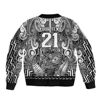Custom New Zealand Taiaha Maori Bomber Jacket Kiwikiwi Minimalist Silver Fern Tukutuku Motif LT9 - Polynesian Pride