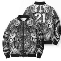 Custom New Zealand Taiaha Maori Bomber Puffer Jacket Kiwikiwi Minimalist Silver Fern Tukutuku Motif LT9 - Polynesian Pride