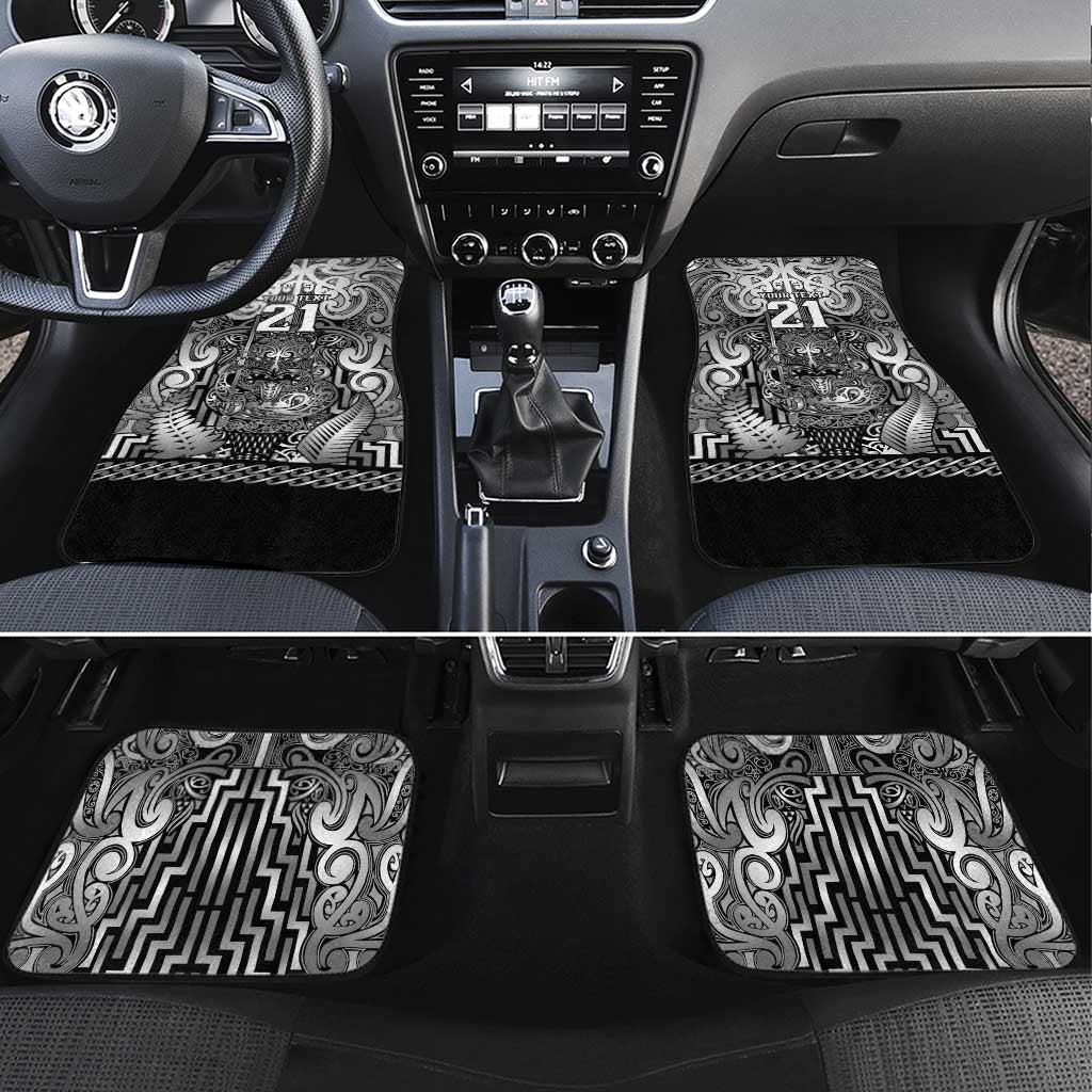 Custom New Zealand Taiaha Maori Car Mats Kiwikiwi Minimalist Silver Fern Tukutuku Motif LT9 Set 4pcs White - Polynesian Pride
