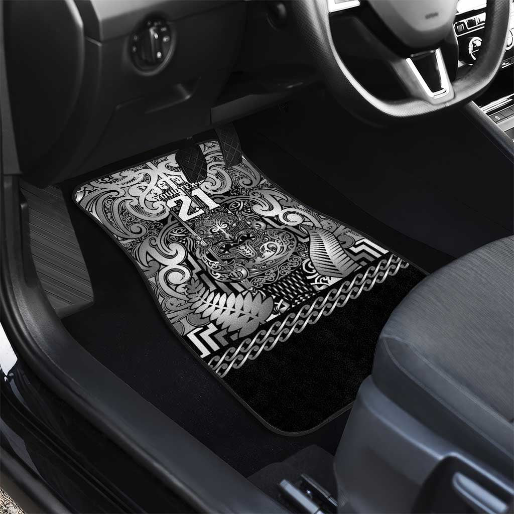 Custom New Zealand Taiaha Maori Car Mats Kiwikiwi Minimalist Silver Fern Tukutuku Motif LT9 - Polynesian Pride