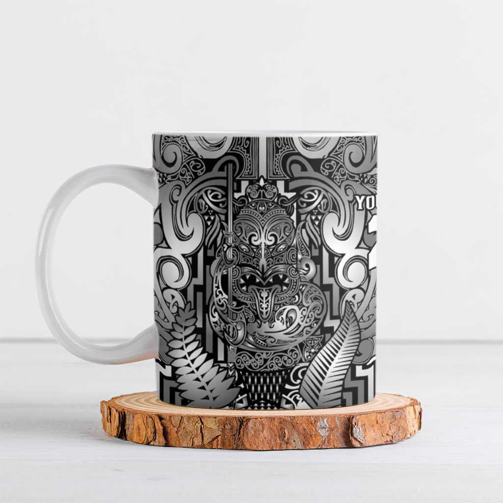 Custom New Zealand Taiaha Maori Ceramic Mug Kiwikiwi Minimalist Silver Fern Tukutuku Motif