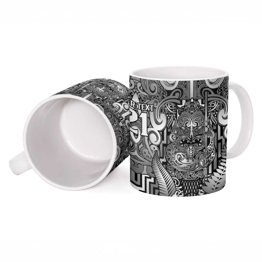Custom New Zealand Taiaha Maori Ceramic Mug Kiwikiwi Minimalist Silver Fern Tukutuku Motif LT9 - Polynesian Pride