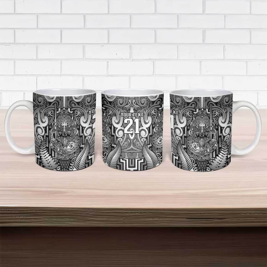 Custom New Zealand Taiaha Maori Ceramic Mug Kiwikiwi Minimalist Silver Fern Tukutuku Motif LT9 - Polynesian Pride