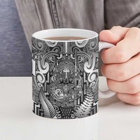 Custom New Zealand Taiaha Maori Ceramic Mug Kiwikiwi Minimalist Silver Fern Tukutuku Motif LT9 - Polynesian Pride