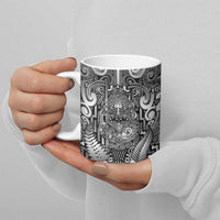 Custom New Zealand Taiaha Maori Ceramic Mug Kiwikiwi Minimalist Silver Fern Tukutuku Motif LT9 - Polynesian Pride