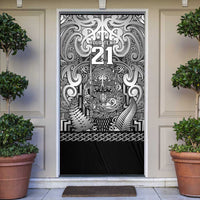 Custom New Zealand Taiaha Maori Door Cover Kiwikiwi Minimalist Silver Fern Tukutuku Motif LT9 White - Polynesian Pride