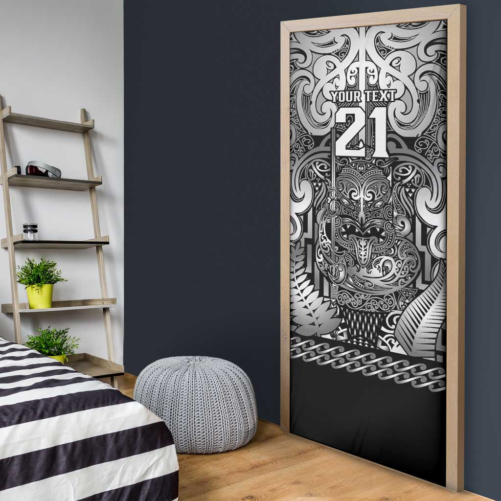 Custom New Zealand Taiaha Maori Door Cover Kiwikiwi Minimalist Silver Fern Tukutuku Motif LT9 - Polynesian Pride