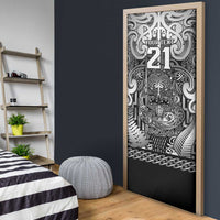 Custom New Zealand Taiaha Maori Door Cover Kiwikiwi Minimalist Silver Fern Tukutuku Motif LT9 - Polynesian Pride