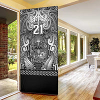 Custom New Zealand Taiaha Maori Door Cover Kiwikiwi Minimalist Silver Fern Tukutuku Motif LT9 - Polynesian Pride