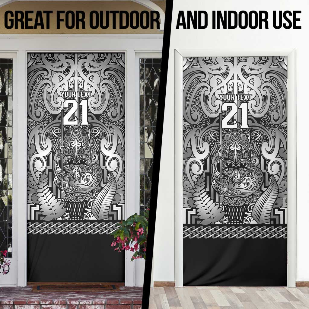 Custom New Zealand Taiaha Maori Door Cover Kiwikiwi Minimalist Silver Fern Tukutuku Motif LT9 - Polynesian Pride