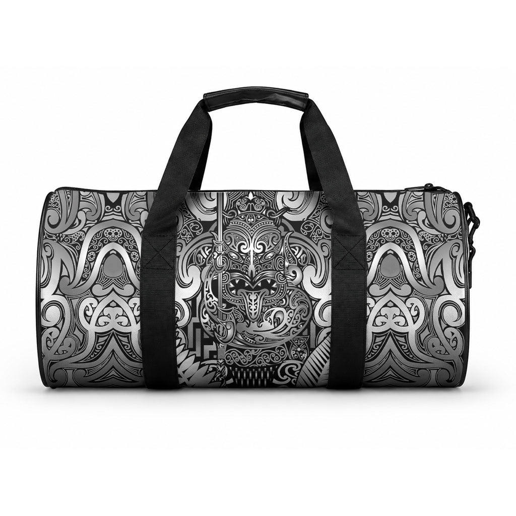 New Zealand Taiaha Maori Duffle Bag Kiwikiwi Minimalist Silver Fern Tukutuku Motif LT9 One size White - Polynesian Pride