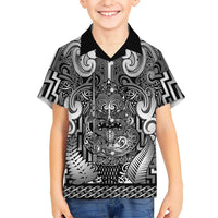 Custom New Zealand Taiaha Maori Family Matching Long Sleeve Bodycon Dress and Hawaiian Shirt Kiwikiwi Minimalist Silver Fern Tukutuku Motif LT9 Son's Shirt White - Polynesian Pride