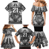 Custom New Zealand Taiaha Maori Family Matching Mermaid Dress and Hawaiian Shirt Kiwikiwi Minimalist Silver Fern Tukutuku Motif LT9 - Polynesian Pride