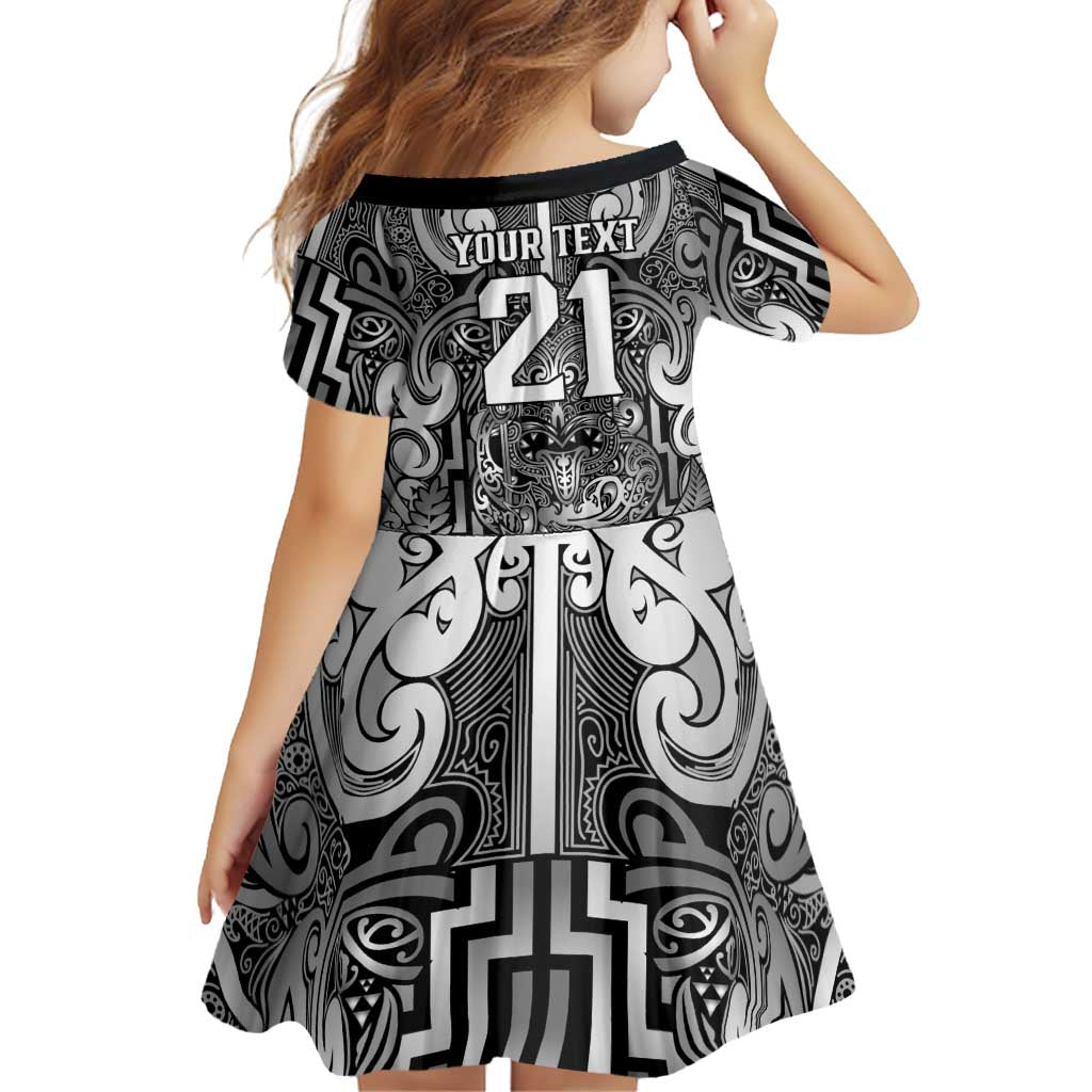 Custom New Zealand Taiaha Maori Family Matching Off Shoulder Short Dress and Hawaiian Shirt Kiwikiwi Minimalist Silver Fern Tukutuku Motif LT9 - Polynesian Pride