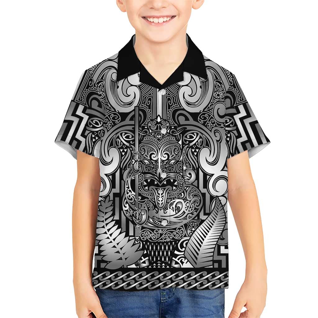Custom New Zealand Taiaha Maori Family Matching Off Shoulder Short Dress and Hawaiian Shirt Kiwikiwi Minimalist Silver Fern Tukutuku Motif LT9 Son's Shirt White - Polynesian Pride