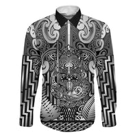 Custom New Zealand Taiaha Maori Family Matching Short Sleeve Bodycon Dress and Hawaiian Shirt Kiwikiwi Minimalist Silver Fern Tukutuku Motif LT9 Dad's Shirt - Long Sleeve White - Polynesian Pride
