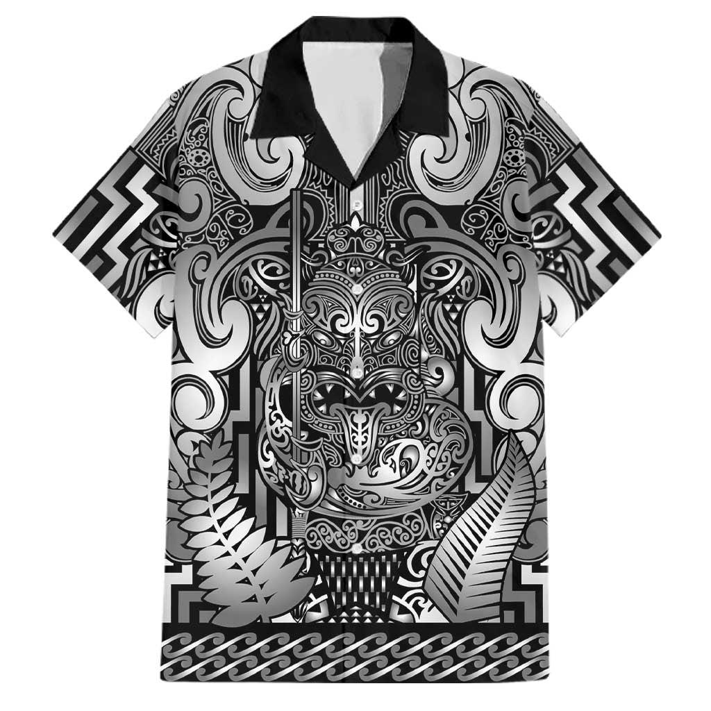 Custom New Zealand Taiaha Maori Family Matching Summer Maxi Dress and Hawaiian Shirt Kiwikiwi Minimalist Silver Fern Tukutuku Motif LT9 Dad's Shirt - Short Sleeve White - Polynesian Pride