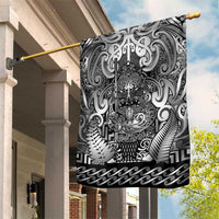 New Zealand Taiaha Maori Garden Flag Kiwikiwi Minimalist Silver Fern Tukutuku Motif