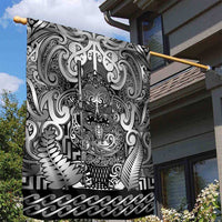 New Zealand Taiaha Maori Garden Flag Kiwikiwi Minimalist Silver Fern Tukutuku Motif