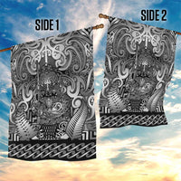 New Zealand Taiaha Maori Garden Flag Kiwikiwi Minimalist Silver Fern Tukutuku Motif