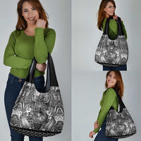 New Zealand Taiaha Maori Grocery Bag Kiwikiwi Minimalist Silver Fern Tukutuku Motif LT9 - Polynesian Pride