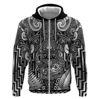Custom New Zealand Taiaha Maori Hoodie Kiwikiwi Minimalist Silver Fern Tukutuku Motif LT9 Zip Hoodie White - Polynesian Pride