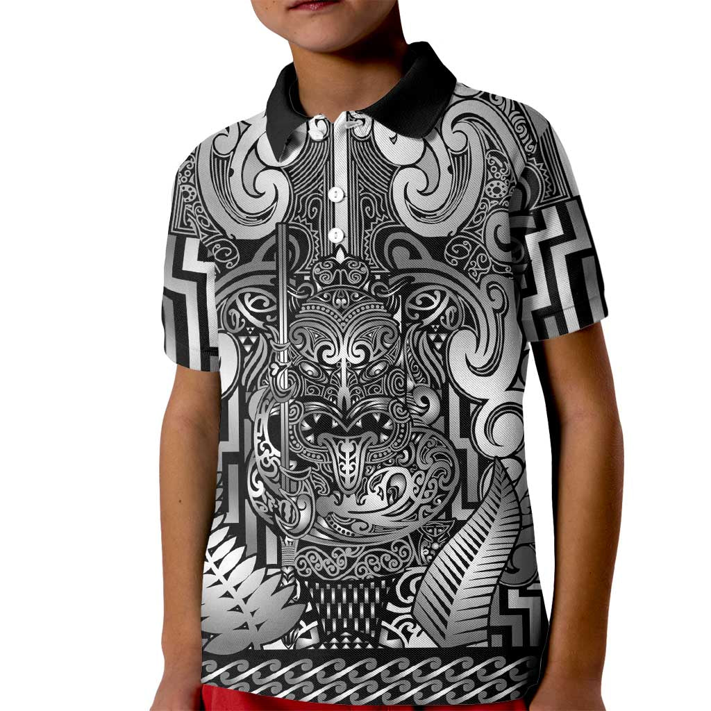 Custom New Zealand Taiaha Maori Kid Polo Shirt Kiwikiwi Minimalist Silver Fern Tukutuku Motif LT9 Kid White - Polynesian Pride