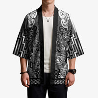 Custom New Zealand Taiaha Maori Kimono Kiwikiwi Minimalist Silver Fern Tukutuku Motif LT9 - Polynesian Pride