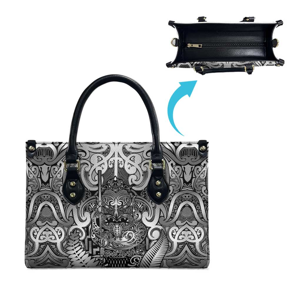 New Zealand Taiaha Maori Leather Bag Kiwikiwi Minimalist Silver Fern Tukutuku Motif LT9 - Polynesian Pride