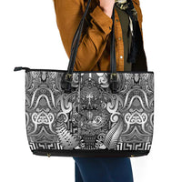 New Zealand Taiaha Maori Leather Tote Bag Kiwikiwi Minimalist Silver Fern Tukutuku Motif LT9 - Polynesian Pride