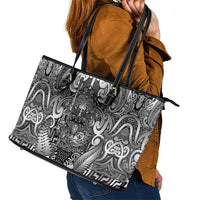 New Zealand Taiaha Maori Leather Tote Bag Kiwikiwi Minimalist Silver Fern Tukutuku Motif LT9 - Polynesian Pride